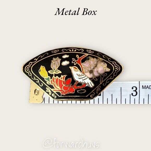 Vintage Mini Asian Bird & Floral Inlay Cloisonné Trinket Box With Lid - Picture 6 of 7